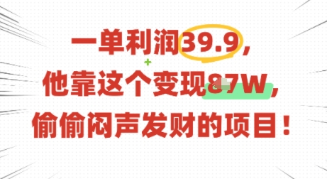 一单利润39.9，有人靠这个变现几十个，偷偷闷声发财的项目-网创资源站