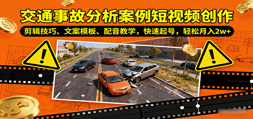 交通事故分析案例短视频创作,剪辑技巧、文案模板、配音教学,快速起号,轻松月入2w+-网创资源站
