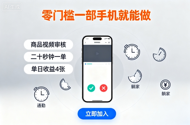 零门槛一部手机就能做,商品视频审核,通勤躺家碎片时间都能做,二十秒钟一单,单日收益4张【揭秘】-网创资源站