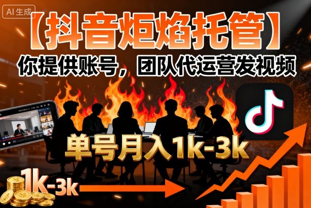 【抖音炬焰托管】你提供账号,团队代运营发视频,单号月入1k+【揭秘】-网创资源站