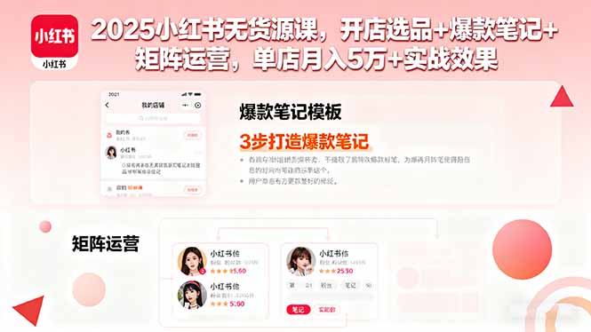 2025小红书无货源课,开店选品+爆款笔记+矩阵运营,单店月入5万+实战效果-网创资源站