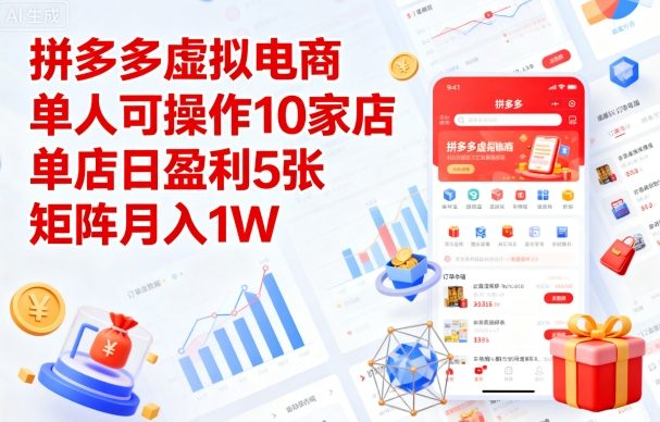 拼多多虚拟电商,单人可操作10家店,单店日盈利5张,矩阵月入1W+【揭秘】-网创资源站