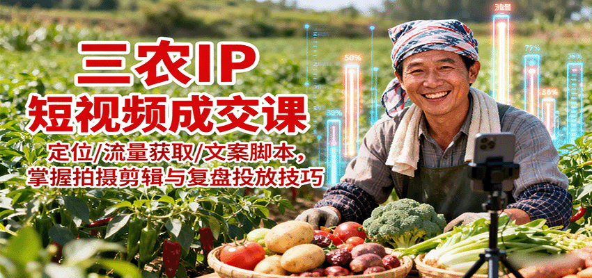 三农IP短视频成交课:定位/流量获取/文案脚本,掌握拍摄剪辑与复盘投放技巧-网创资源站