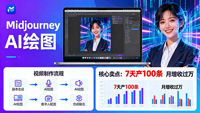 AI绘图照片开口说话视频制作:Midjourney+数字人,7天产100条月增收过万-网创资源站