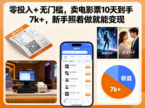 零投入+无门槛,卖电影票10天到手7k+,新手照着做就能变现【揭秘】-网创资源站