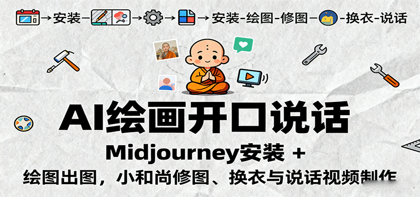 AI绘画开口说话,Midjourney安装 + 绘图出图,小和尚修图、换衣与说话视频制作-网创资源站