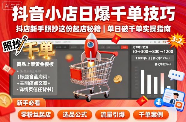 抖音小店日爆千单技巧,抖店新手照抄这份起店秘籍,单日破千单-网创资源站