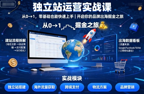 独立站运营实战课,从0到1,零基础也能快速上手,开启你的品牌出海掘金之旅-网创资源站