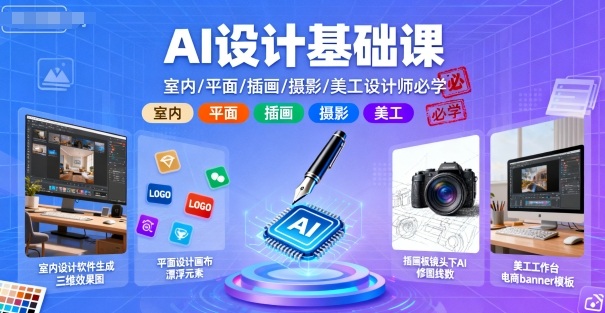 AI设计基础课,室内、平面、插画、摄影、美工设计师必学的-网创资源站