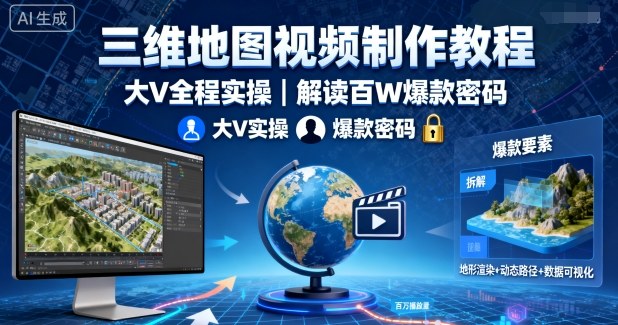 三维地图视频制作教程,大V全程实操,解读百W爆款密码-网创资源站