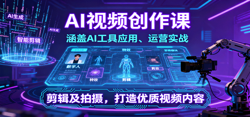 AI视频创作课,涵盖AI工具应用、运营实战、剪辑及拍摄,打造优质视频内容-网创资源站