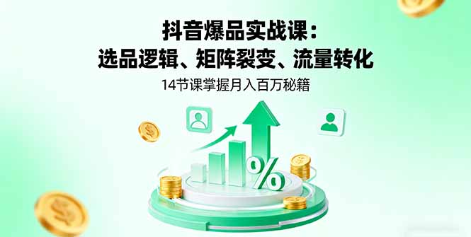 抖音爆品实战课:选品逻辑、矩阵裂变、流量转化,14节课掌握月入百万秘籍-网创资源站