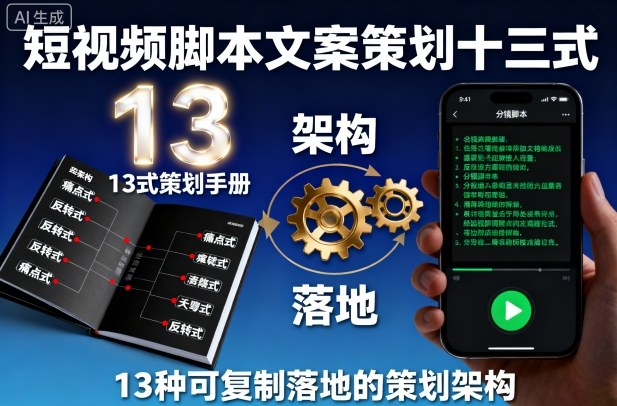 短视频脚本文案策划十三式,13种可复制落地的策划架构-网创资源站