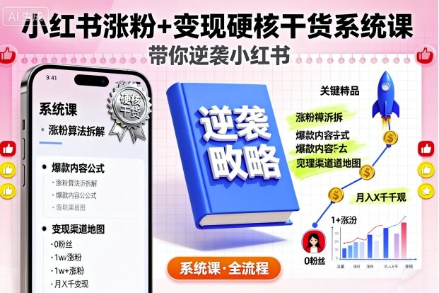 小红书涨粉+变现硬核干货系统课,带你逆袭小红书-网创资源站
