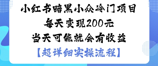 小红书暗黑小众冷门项目每天变现2张当天可能就会有收益-网创资源站