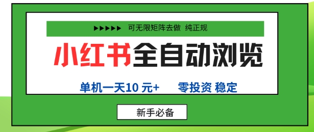 小红书全自动浏览项目，零投资，全程手机去跑，单账号一天10米+，可无限矩阵去做【揭秘】-网创资源站