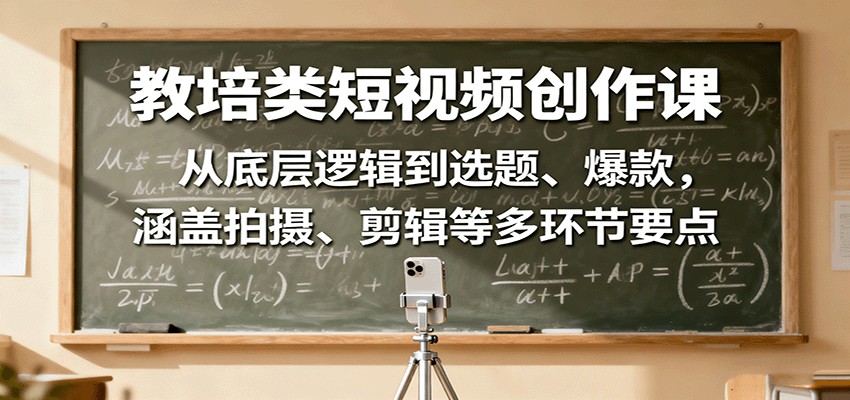 教培类短视频创作课:从底层逻辑到选题、爆款,涵盖拍摄、剪辑等多环节要点-网创资源站