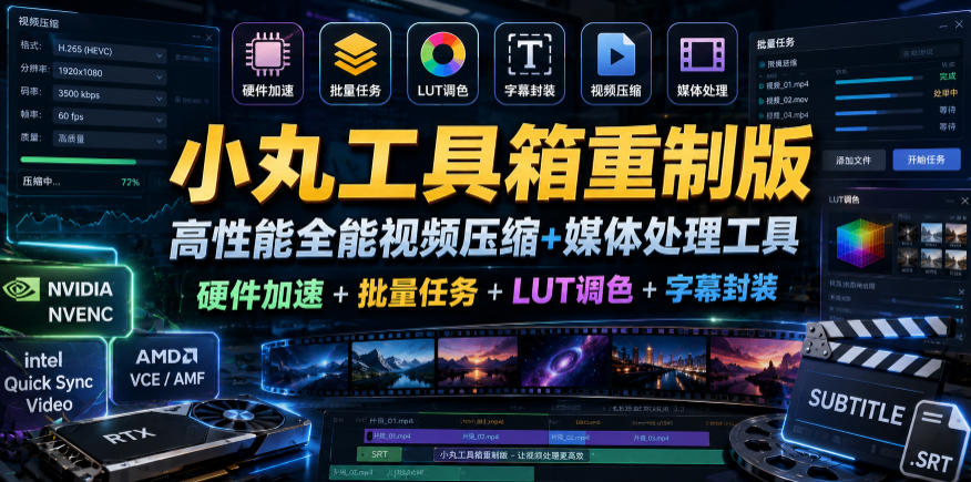 小丸工具箱重制版–高性能全能视频压缩+媒体处理工具｜硬件加速+批量任务+LUT调色+字幕封装-网创资源站