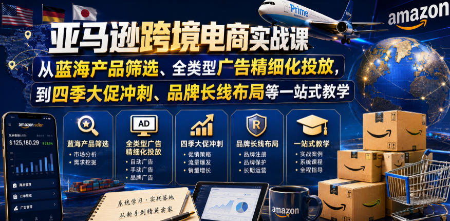 亚马逊跨境电商实战课,从蓝海产品筛选、全类型广告精细化投放,到四季大促冲刺、品牌长线布局等一站式教学-网创资源站
