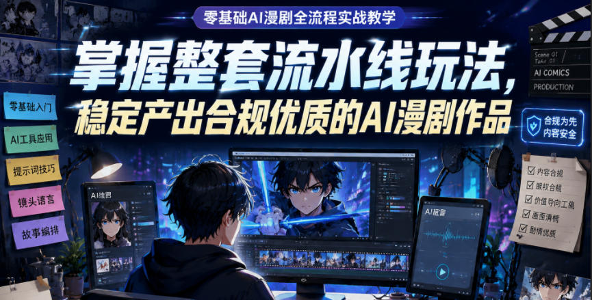 零基础AI漫剧全流程实战教学，掌握整套流水线玩法，稳定产出合规优质的AI漫剧作品-网创资源站