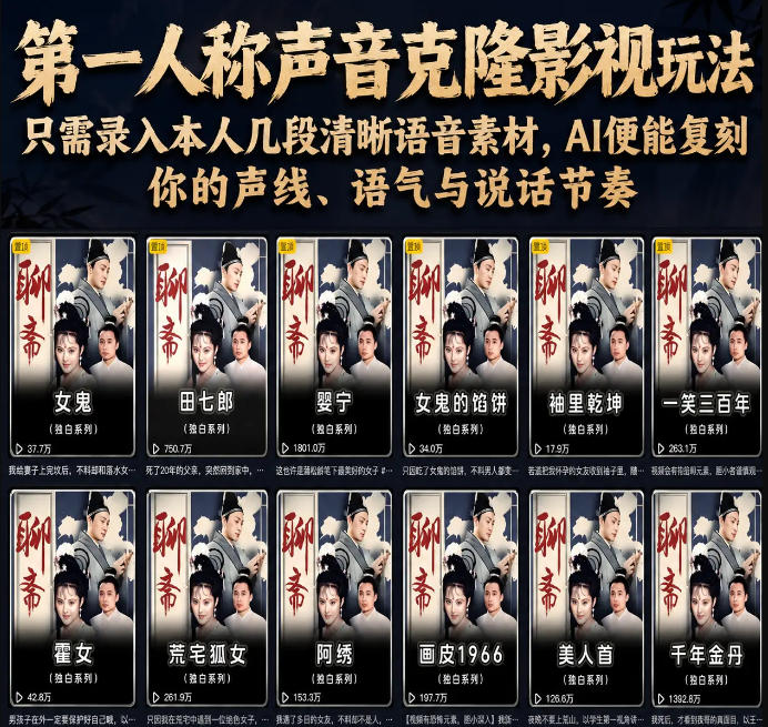第一人称声音克隆影视玩法，只需录入本人几段清晰语音素材，AI便能复刻你的声线、语气与说话节奏-网创资源站