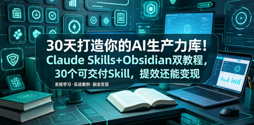 30天打造你的AI生产力库!Claude Skills+Obsidian 双教程,30 个可交付 Skill,提效还能变现-网创资源站