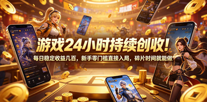 游戏24小时持续创收！每日稳定收益几百，新手零门槛直接入局，碎片时间就能做【揭秘】-网创资源站