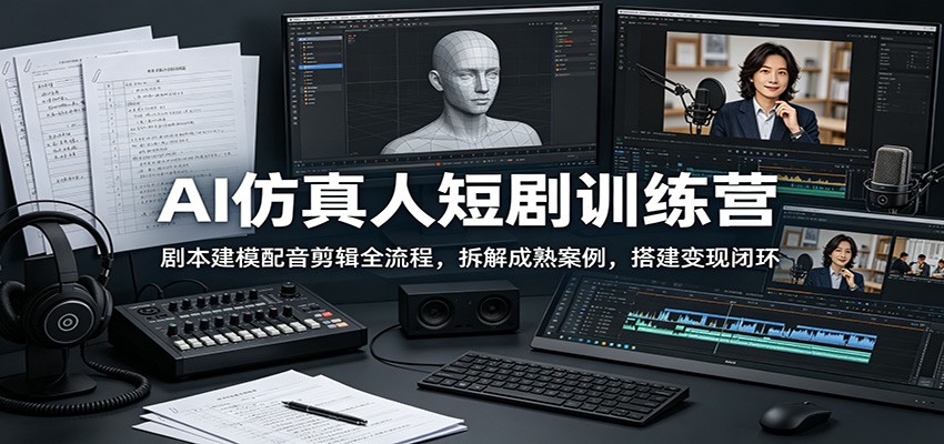 AI仿真人短剧训练营:剧本建模配音剪辑全流程,拆解成熟案例,搭建变现闭环-网创资源站
