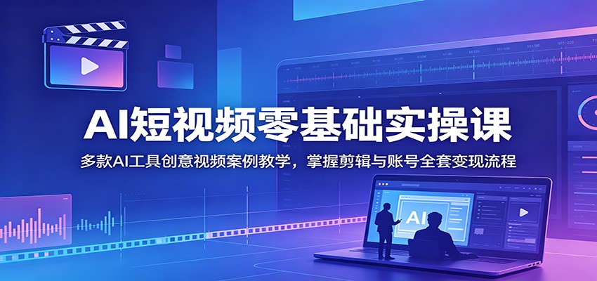 AI短视频零基础实操课：多款AI工具创意视频案例教学，掌握剪辑与账号全套变现流程-网创资源站