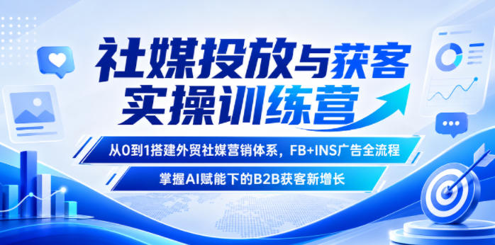 社媒投放与获客实操训练营,从0到1搭建外贸社媒营销体系,FB+INS广告全流程,掌握AI赋能下的B2B获客新增长-网创资源站