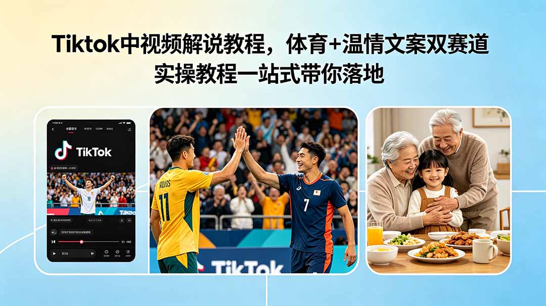 Tiktok中视频解说教程,体育+温情文案双赛道实操教程一站式带你落地-网创资源站