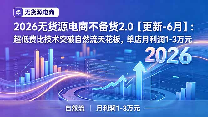2026无货源电商不备货2.0【更新-6月】：超低费比技术突破自然流天花板，单店月利润1-3万元-网创资源站