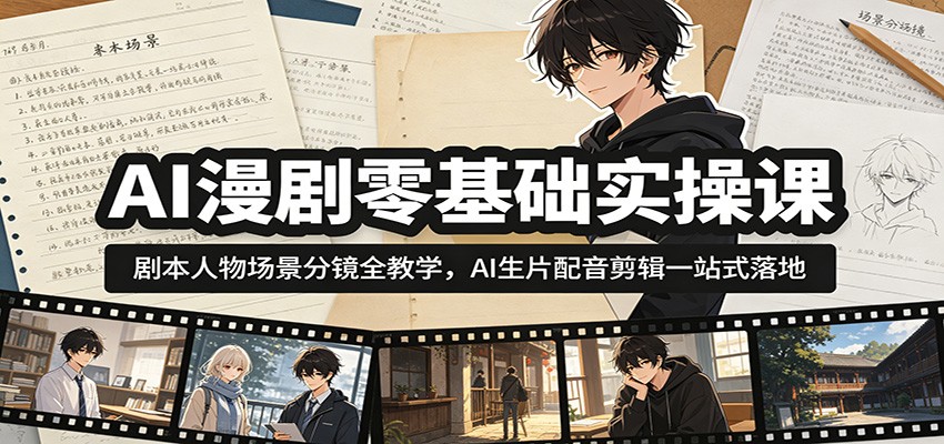 AI漫剧零基础实操课：剧本人物场景分镜全教学，AI生片配音剪辑一站式落地-网创资源站