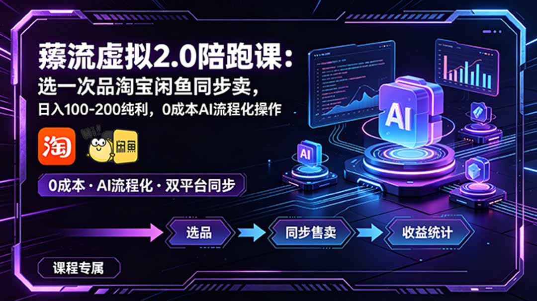 薅流虚拟2.0陪跑课：选一次品淘宝闲鱼同步卖，日入100-200纯利，0成本AI流程化操作-网创资源站