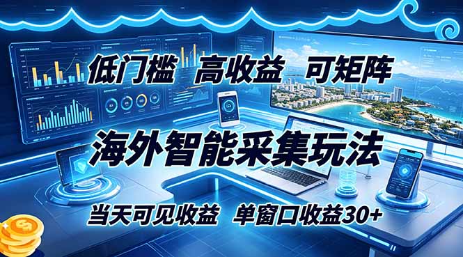 海外智能采集玩法，低门槛高单价可矩阵，当天可见收益，单窗口30+-网创资源站