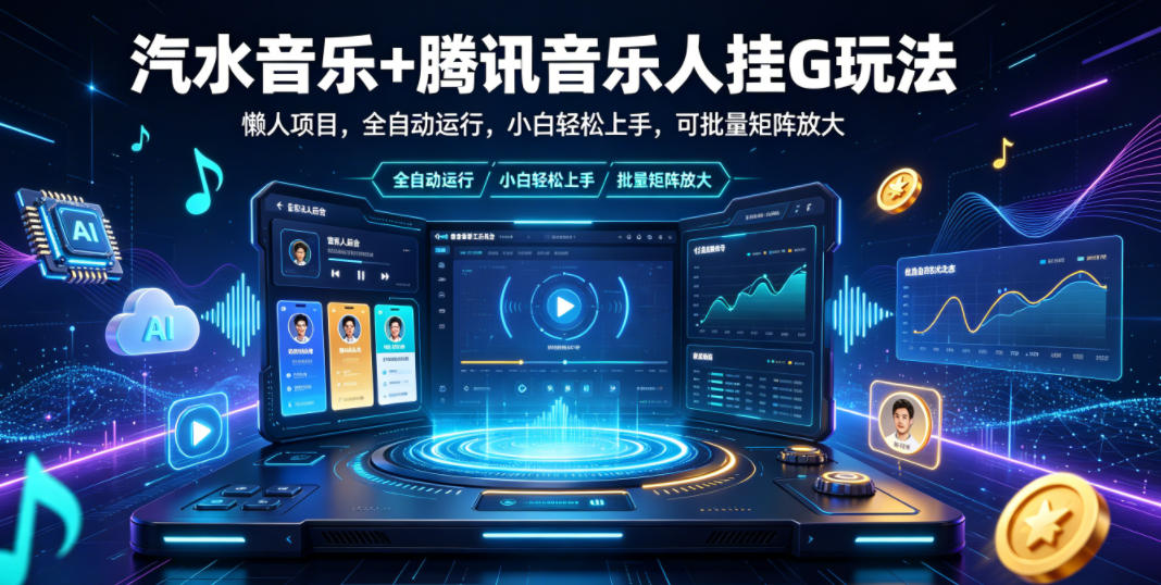 汽水音乐+腾讯音乐人挂G玩法，懒人项目，全自动运行，小白轻松上手，可批量矩阵放大【揭秘】-网创资源站