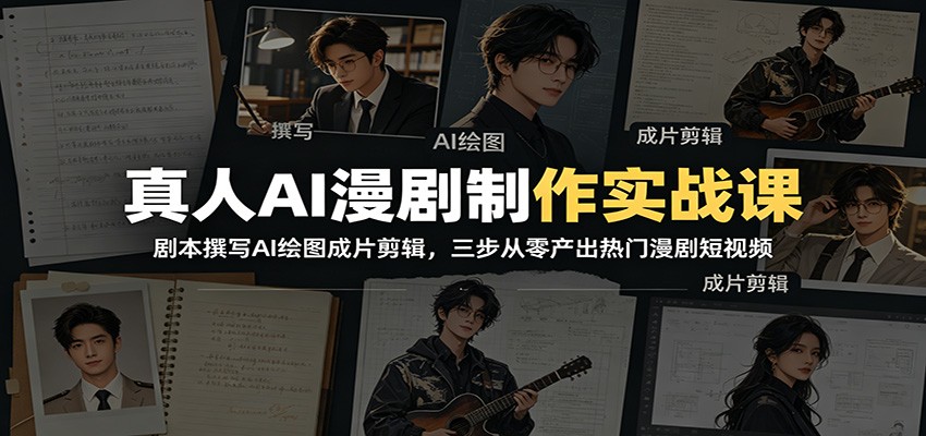 真人AI漫剧制作实战课：剧本撰写AI绘图成片剪辑，三步从零产出热门漫剧短视频-网创资源站