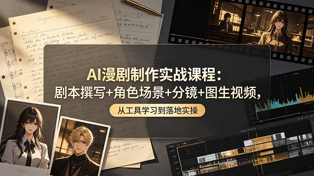 AI漫剧制作实战课程：剧本撰写+角色场景+分镜+图生视频，从工具学习到落地实操-网创资源站