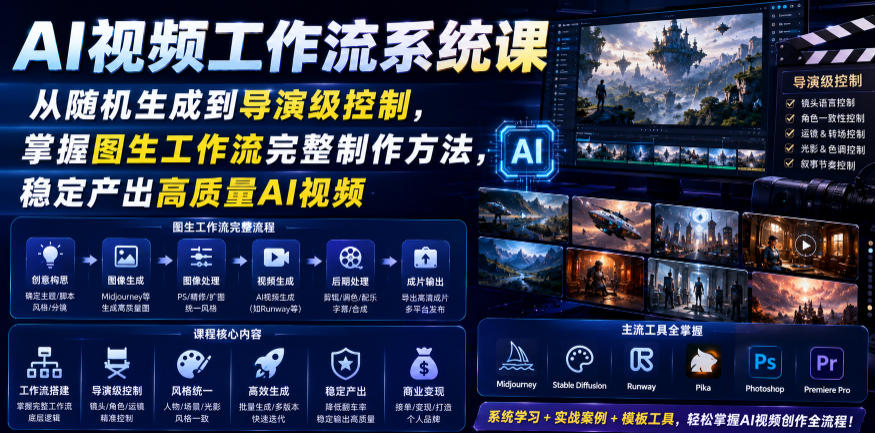 AI视频工作流系统课，从随机生成到导演级控制，掌握图生工作流完整制作方法，稳定产出高质量AI视频-网创资源站