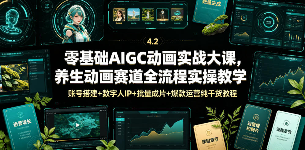 零基础AIGC动画实战大课，养生动画赛道全流程实操教学，账号搭建+数字人IP+批量成片+爆款运营纯干货教程-网创资源站