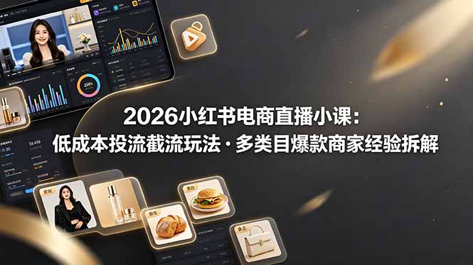 2026小红书电商直播小课，低成本投流截流玩法，多类目爆款商家经验完整拆解教学-网创资源站