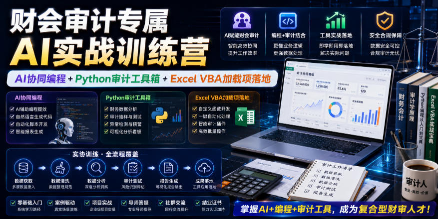 财会审计专属AI实战训练营｜AI协同编程+Python审计工具箱+Excel VBA加载项落地-网创资源站