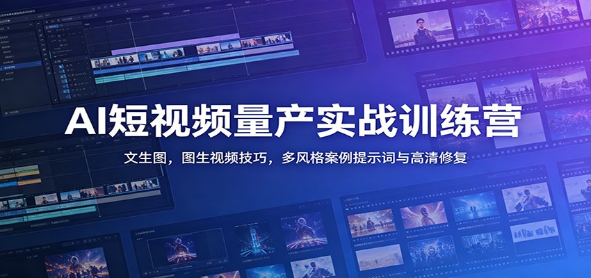 AI短视频量产实战训练营：文生图，图生视频技巧，多风格案例提示词与高清修复-网创资源站
