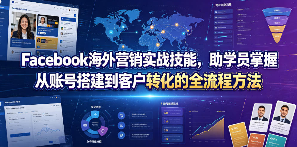 Facebook海外营销实战技能，助学员掌握从账号搭建到客户转化的全流程方法-网创资源站