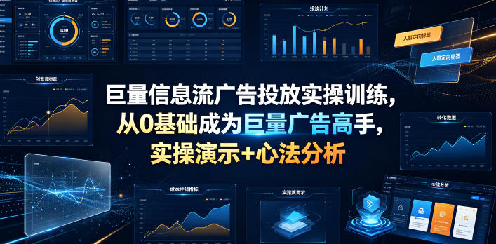 巨量信息流广告投放实操训练，从0基础成为巨量广告高手，实操演示+心法分析-网创资源站