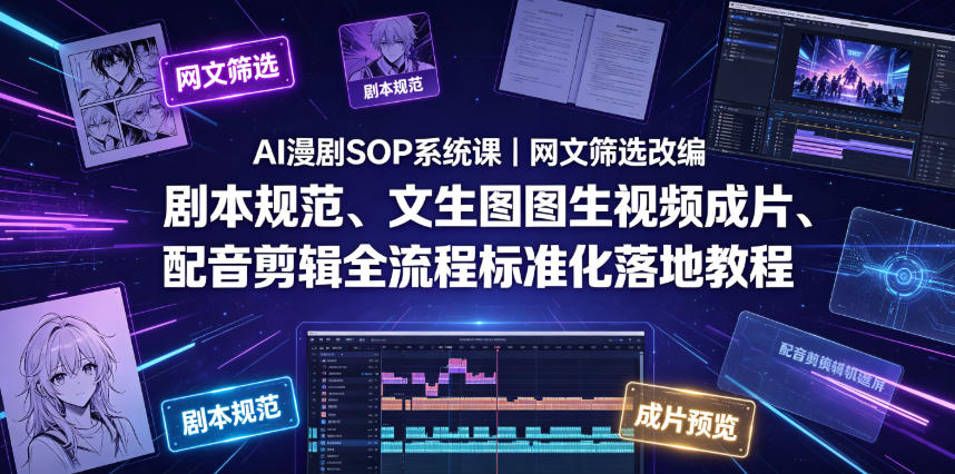 AI漫剧SOP系统课｜网文筛选改编、剧本规范、文生图图生视频成片、配音剪辑全流程标准化落地教程-网创资源站