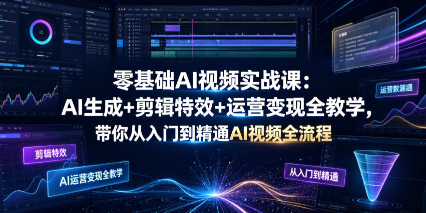 零基础AI视频实战课：AI生成+剪辑特效+运营变现全教学，带你从入门到精通AI视频全流程-网创资源站