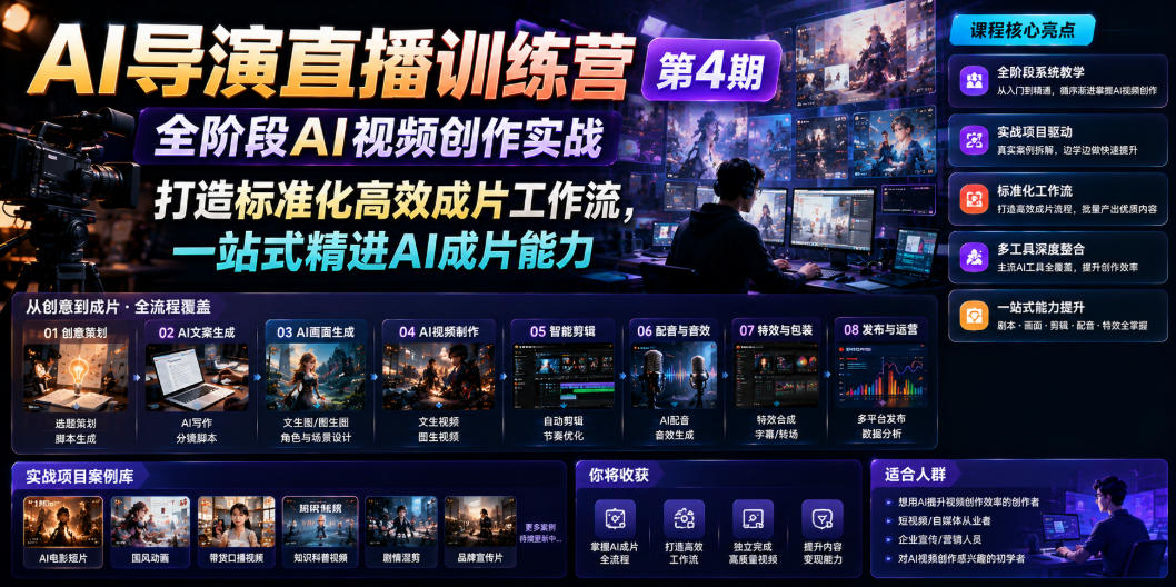 AI导演直播训练营第4期｜全阶段AI视频创作实战，打造标准化高效成片工作流，一站式精进AI成片能力-网创资源站