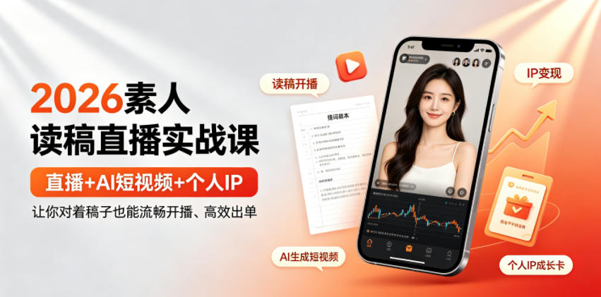 2026素人读稿直播实战课｜直播+AI短视频+个人IP，让你对着稿子也能流畅开播、高效出单-网创资源站