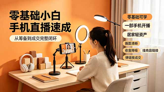 零基础小白手机直播速成，从筹备到成交完整闭环，适配苹果安卓系统，解决杂音卡顿留人难问题-网创资源站
